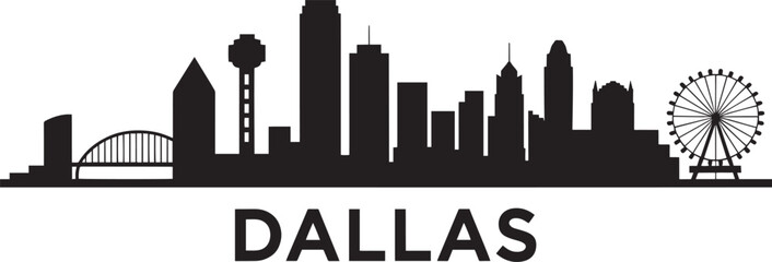 Dallas Skyline Silhouette Vector Illustration with Cityscape and Landmark Depiction Design