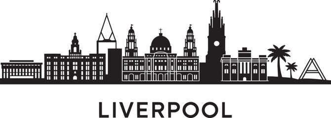 Obraz premium Detailed Liverpool Skyline Silhouette Vector Illustration with Cityscape Landmarks Design