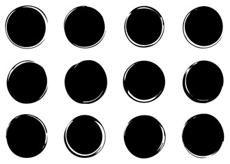 Hand drawn circle brush strokes, Brush circular smears, paint brush circle frame logo, vector illustration