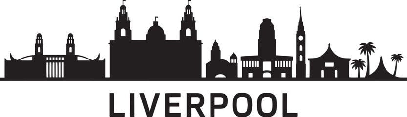 Fototapeta premium Detailed Silhouette of Liverpool City Skyline with Prominent Landmarks and Modern Architecture