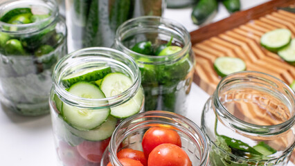 Pickled cucumber symphony in mason jars, echoing Russian Dacha summer vibes and World Fermentation...