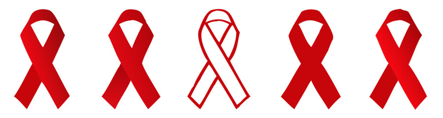 AIDS awareness ribbon set, Stop AIDS red ribbon icon set, Vector illustration
