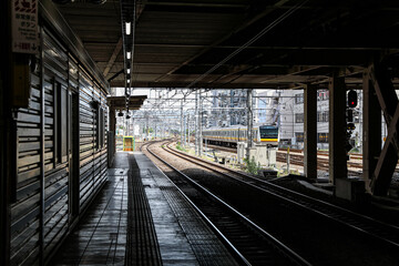 Fototapeta premium Train coming when people waiting for transportation, Japan