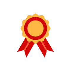 this image depicts a golden rosette award with red