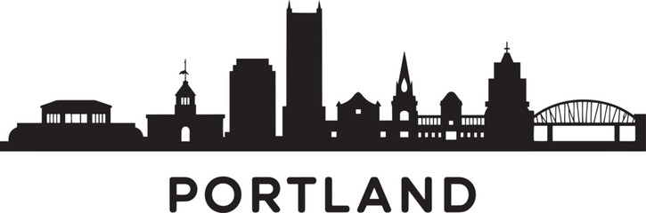Fototapeta premium Portland Skyline Silhouette Vector Illustration with Cityscape Buildings and Landmarks