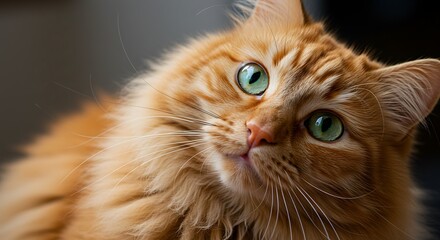 Ginger Cat with Green Eyes Close-Up Portrait.