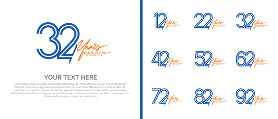 logo anniversary set. blue color with orange handwriting on white background for special event