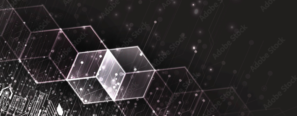 Wall mural abstract circuit technology concept background with particles