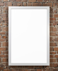 Old vintage blank wooden frames and a gold painting border hanging on a brown textured brick wall