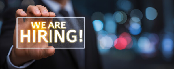 We Are Hiring by HR in Suit, Human Resources Recruitment Concept with Clean Background and Copy Space