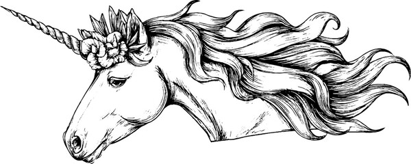 Hand drawn doodle icons set featuring dragon, unicorn, and phoenix - mythical creatures collection