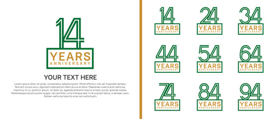 logo anniversary set. green color with square on white background for special event