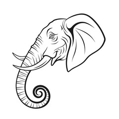 Naklejka premium Monochrome line art illustration of a majestic elephant head in profile with a decorative curled trunk isolated on a white background