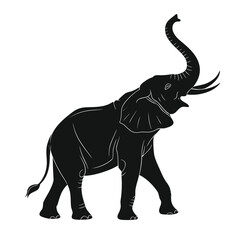 Obraz premium Elegant Elephant Silhouette A Majestic Walk Depicted in Black and White on a Clean Background, Inspiring Wonder