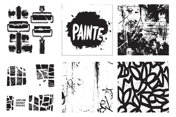Naklejka premium Grunge Ink Roller Textures and Abstract Paint Patterns Collection