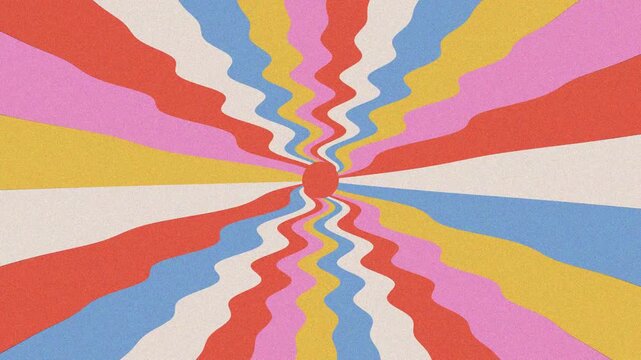 Retro colorful groovy wipe. Sunburst looping animation.