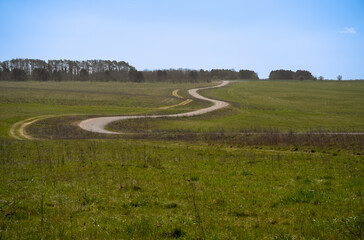 Naklejka premium a winding stone track road disappearing on the horizon