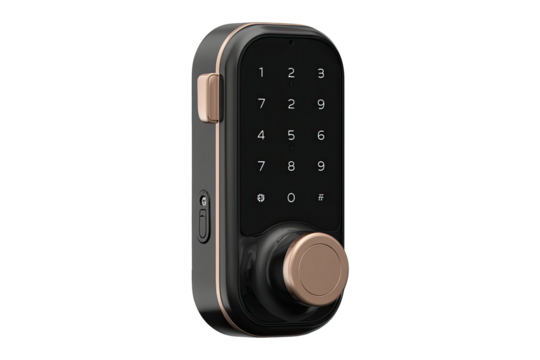 Modern, sleek smart lock with keypad and rotary dial