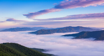 Majestic mountain peaks above a sea of clouds