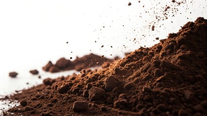 Rich dark cocoa powder exploding in a dramatic dust cloud