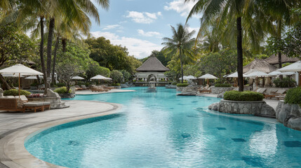 capture tranquil essence of bali serene atmosphere where lush green landscapes meet clear blue skies