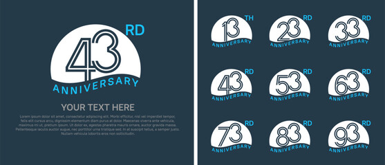 logo anniversary set. white color with half circle on blue background for special event