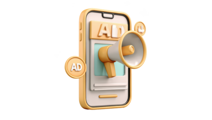 3D rendering of smartphone with megaphone representing digital advertising