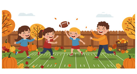 Thanksgiving and Football Vector Illustrations on White Background – Family, Friends, and Festive Sports Scenes