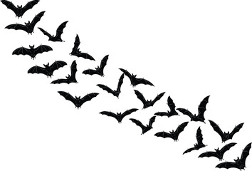 Flying bats silhouette, swarm of bats, Halloween spooky background, dark night creatures, Halloween decoration, scary bats flying, gothic horror theme