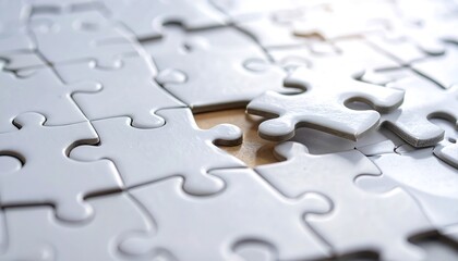 Close-up view of a nearly completed puzzle, with a single piece remaining out of place.