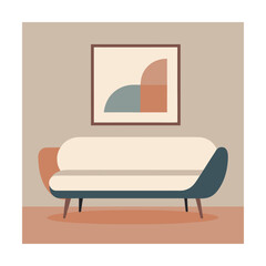 Neutral Lounge with Framed Painting and Curved Sofa