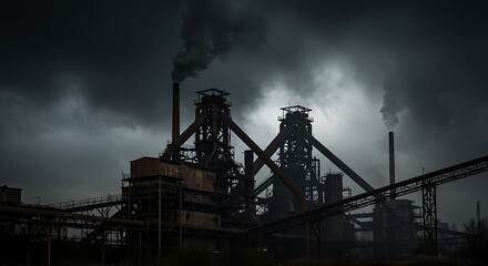 Obraz premium Industrial Factory Pollution and Environmental Impact.