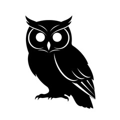 Fototapeta premium Owl sitting on a branch on black background cartoon illustration