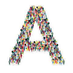 Letter A assembled from many people on a white background - Vector illustration