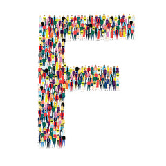 Letter F assembled from many people on a white background - Vector illustration