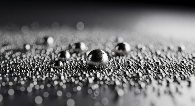 Macro shot of fine metal powder particles used in powderbed fusion additive manufacturing for cryogenic fuel valve manufacturing.