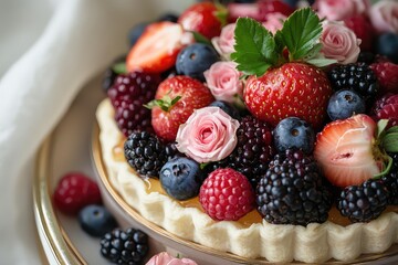 Puff pastry tart filled with fresh berries and a drizzle of honey glaze