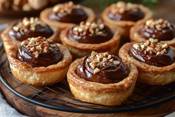 Puff pastry tarts filled with chocolate and hazelnut spread, topped with crushed nuts