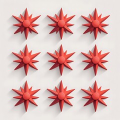 Obraz premium Nine Red Star Ornaments Arranged on a White Background Still Life