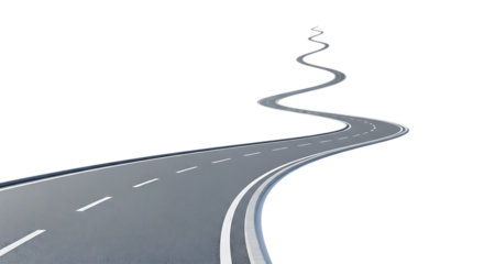 Winding road isolated on transparent background, symbolizing journey and direction