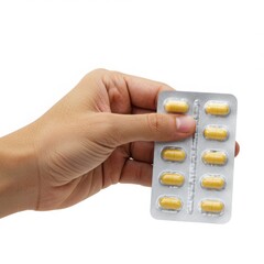 Blister pack with yellow capsules in male hand
