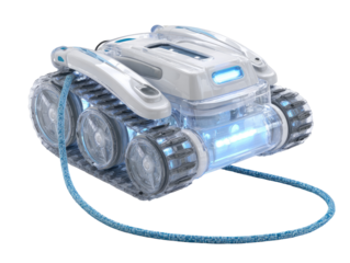 Autonomous pool cleaner with light-up components, tank treads, and a cord