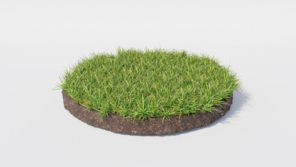 3d Floating island round shape with grass and soil layers. Podium for environmental or ecological concepts, isolated product display mockup.