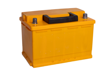 Yellow car battery isolated on transparent background