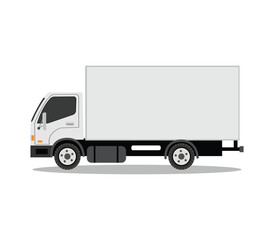 White Delivery Van Isolated Side View on White Background