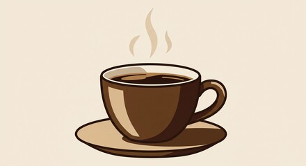 Obraz premium A brown coffee cup with steam rising, sitting on a matching saucer, isolated.