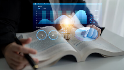 Conceptual image of data analysis and business strategies featuring charts, insights, and a lightbulb symbolizing innovative thinking. Impute