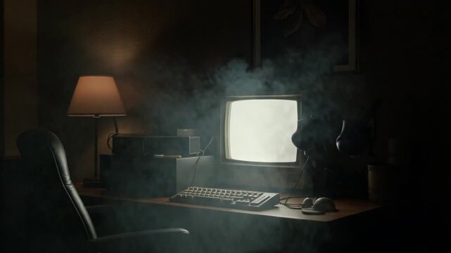 Vintage Computer Equipment in Dim Lighting