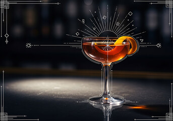 Modern Cocktail with Hand-Drawn 1920s Art Deco Doodle Embellishments - Creative Retro Fusion.