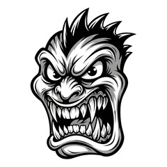Obraz premium Illustration of scary monster face with sharp teeth and angry expression, isolated on transparent background